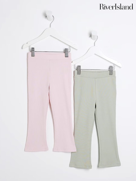 River Island Girls 100% Cotton Rib Kickflare Trousers 2 Pack (E14561) | € 11
