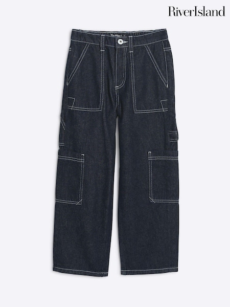 River Island Blue Boys Denim Loose Fit Carpenter 100% Cotton Jeans (E14575) | €14