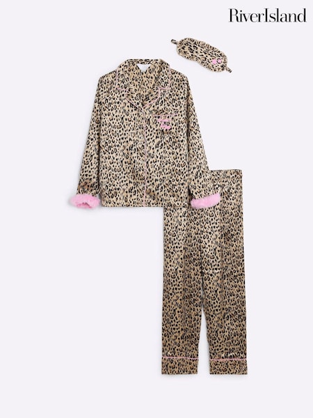 River Island Girls Leopard Print Satin Pyjamas (E14581) | € 16