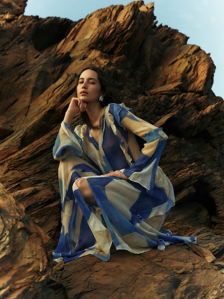 Jigsaw Blue Abstract Long Sleeve Dress (E14595) | €287