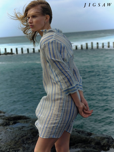 Jigsaw Blue Linen Stripe Tunic Dress (E14598) | 99 €