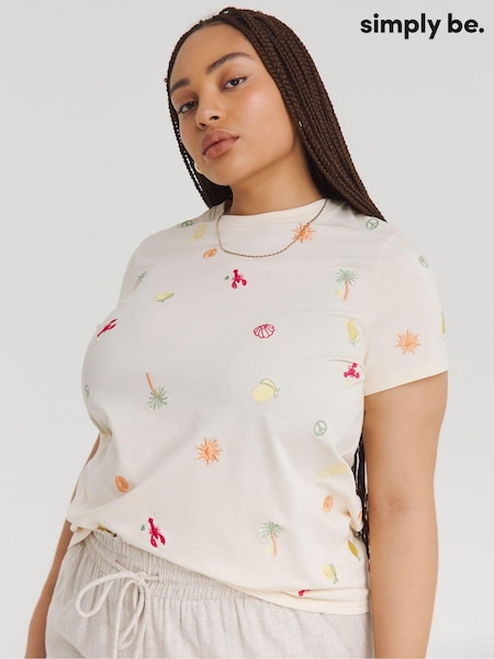 Simply Be Tropical Embroidered 100% Cotton T-Shirt (E14627) | € 14