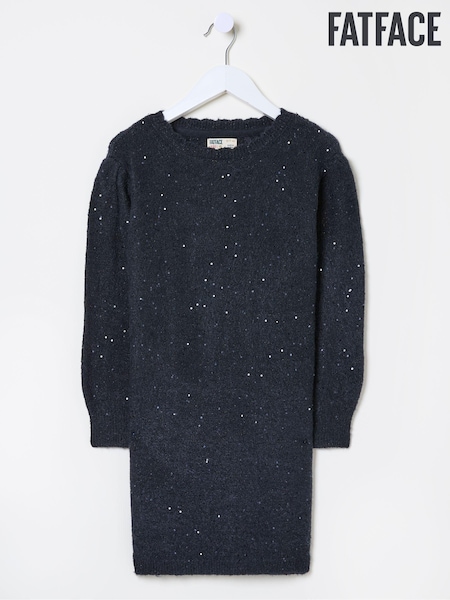 Navy Sequin Knitted Dress (E14633) | €21