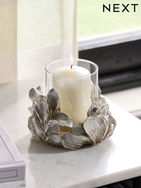 Silver Floral Tea Light Hurricane Candle Holder (E14659) | $22
