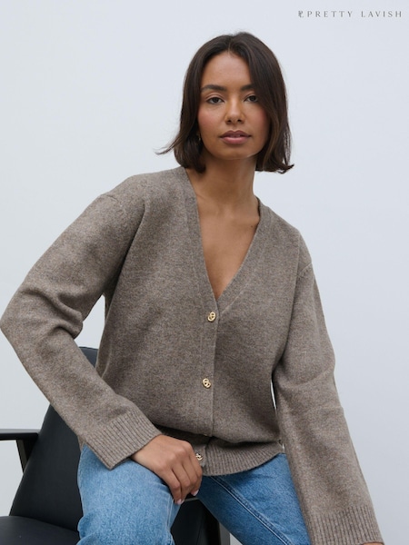 Pretty Lavish Brown Felicity Knot Shank Cardigan (E14681) | €39
