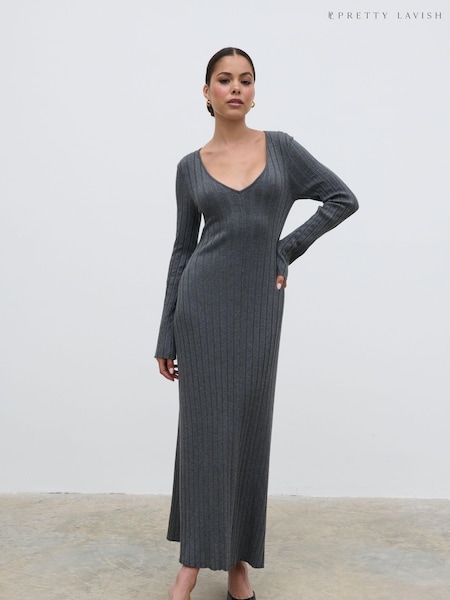 Pretty Lavish Grey Scarlett Tie Knit Dress (E14685) | €39