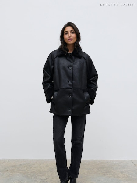 Pretty Lavish Black Sawyer Aviator Coat (E14686) | €79