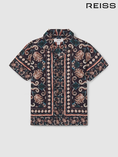 Reiss Dark Teal Finn 3-9 yrs Ornamental Print Cuban Collar Shirt (E14718) | €30