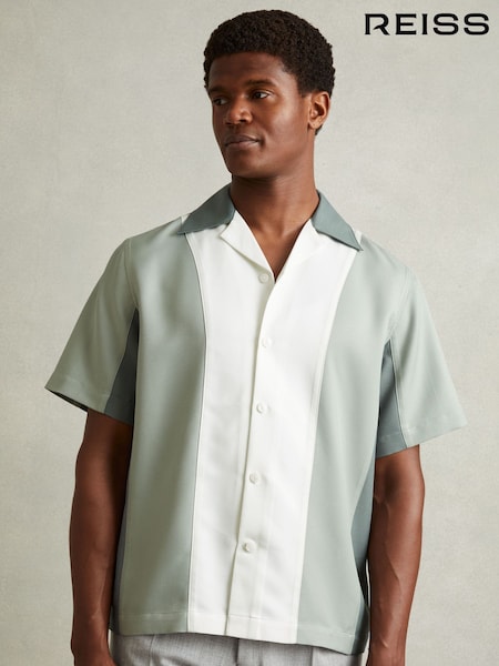 Reiss Green Multi Dalorian Colourblock Cuban Collar Shirt (E14726) | €171