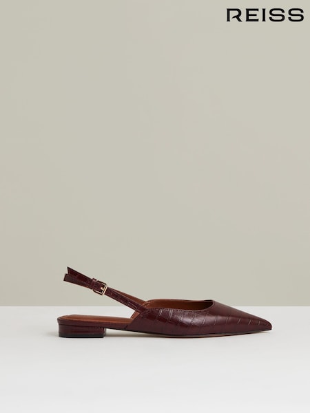 Reiss Oxblood Aubrey Leather Slingback Ballerina Pumps (E14728) | €208