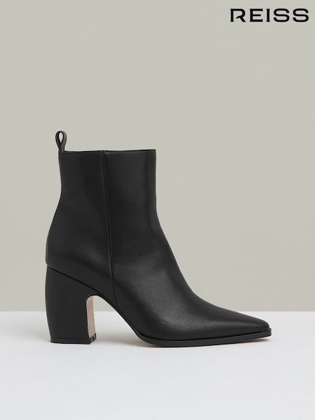 Reiss Black Amy Leather Blocked Heel Ankle Boots (E14736) | €285