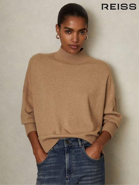 Reiss Camel Alicia Wool Blend Funnel Neck Jumper (E14737) | €97