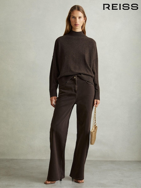 Reiss Chocolate Alicia Wool Blend Funnel Neck Jumper (E14738) | €97