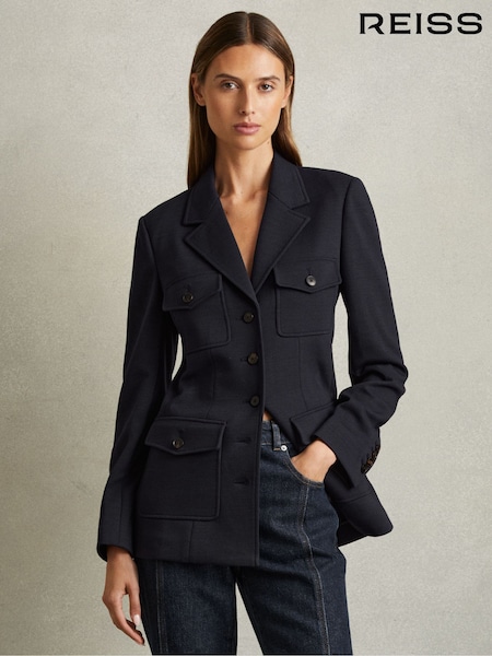 Темно-синий - Reiss Jessie Ponte Button-Through Overshirt (E14741) | €301