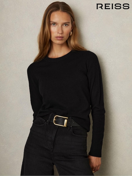 Reiss Black Annie Wool Blend Crew Neck Jumper with Cashmere (E14743) | €154