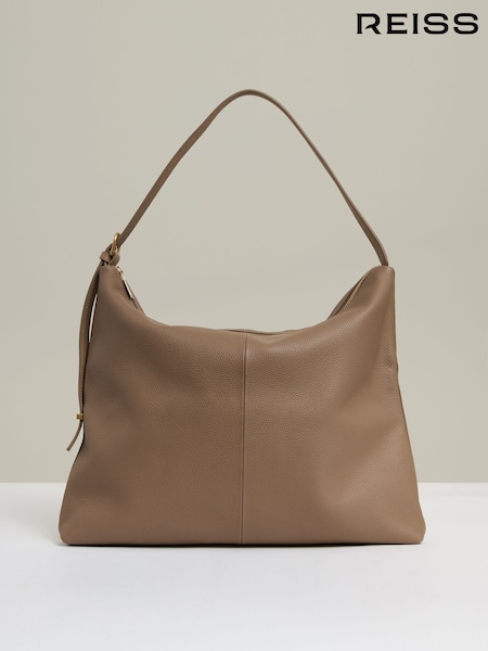 Reiss Taupe Vigo Grained Leather Tote Bag (E14747) | €233