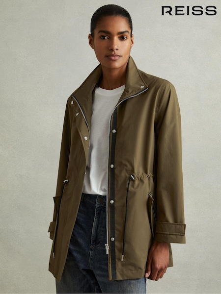 Reiss Khaki Tia Removable Hooded Insert Water Repellent Raincoat (E14751) | €385