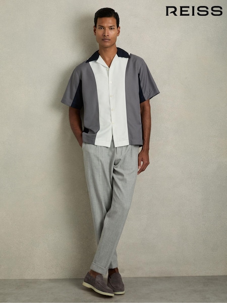 Reiss Blue Multi Dalorian Colourblock Cuban Collar Shirt (E14753) | €171
