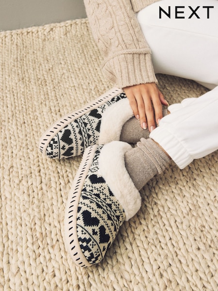 Black/White Faux Fur Lined Shoot Slippers (E14877) | €11