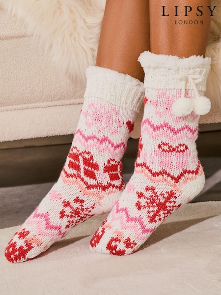 Lipsy White Fairisle Cosy Knitted Slipper Socks (E14884) | AED47