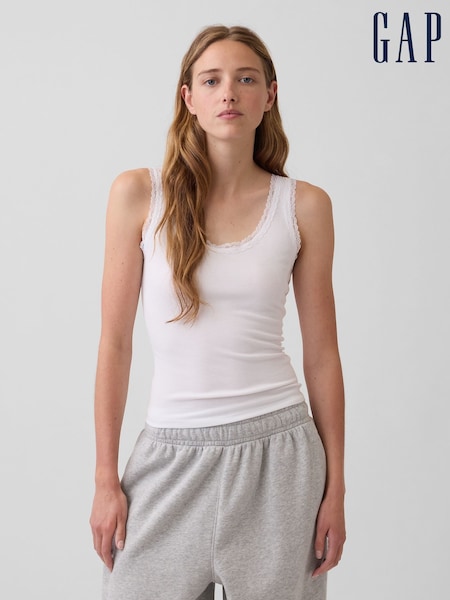 Bianco - Gap Mini Rib Lace-trim Pyjamas Vest