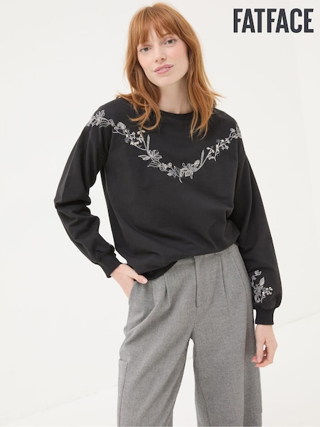 FatFace Black Embroidered Crew Sweat Top (E15229) | €36.50