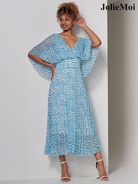 Jolie Moi Blue Kyra Pleated Chiffon Maxi Dress (E15382) | 371 QAR