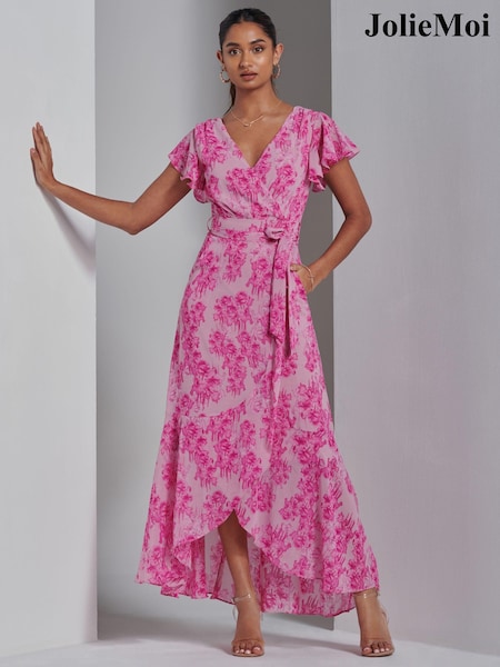 Jolie Moi Pink Haylie Frill Chiffon Maxi Dress (E15384) | 386 QAR