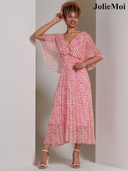 Jolie Moi Pink Kyra Pleated Chiffon Maxi Dress (E15385) | 371 QAR