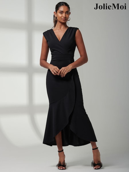 Jolie Moi Black Mabruka Frill Fishtail Maxi Dress (E15390) | 371 QAR