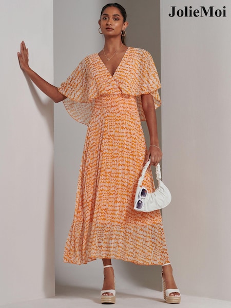 Jolie Moi Orange Kyra Pleated Chiffon Maxi Dress (E15395) | 371 QAR