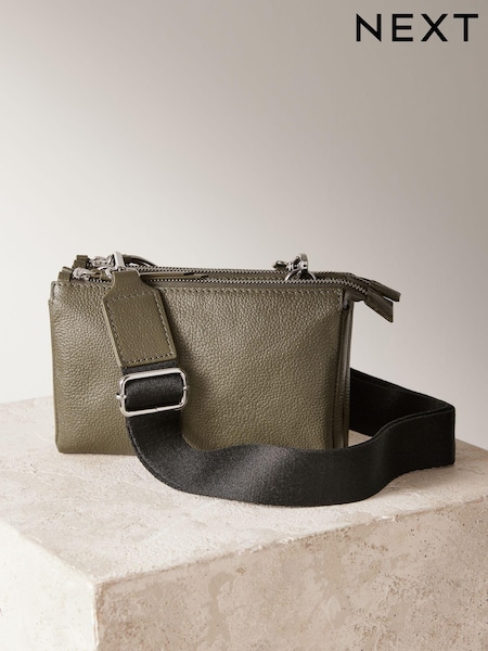 Khakigrün - Small Leather Zip Cross-Body Bag (E15433) | 27 €