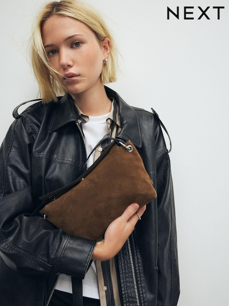 Taupe Brown Leather Contrast Cross Body Bag (E15436) | €51