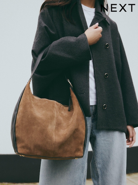 Tan Brown Suede Contrast Shoulder Bag (E15456) | AED278
