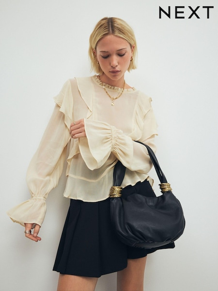 Black Leather Ring Shoulder Bag (E15463) | €43