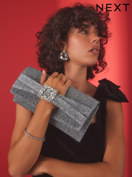 Silver Sparkle Brooch Clutch Bag (E15476) | €21