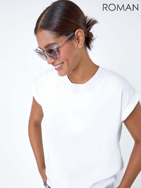 Roman White Plain Stretch Jersey T-Shirt (E15520) | AED116