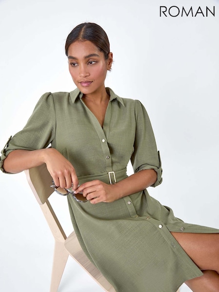 Roman Green Short Belted Shirt Dress (E15522) | €32