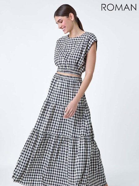 Roman Gingham Check Print Textured Top (E15534) | R$ 385