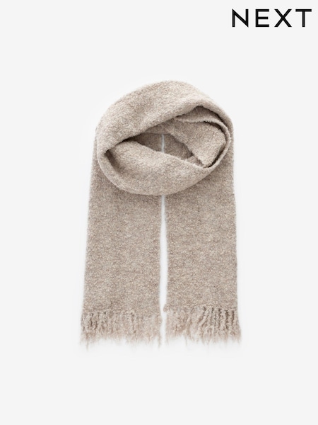 Neutral Brown Mole Soft Touch Co-ord Bouclé Knitted Tasseled Scarf (E15581) | €14