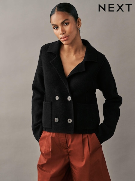 črna - Smart Collared Knitted Blazer Cardigan Jacket with Wool (E15634) | € 35