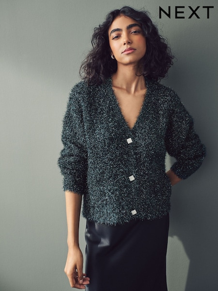 Temno zelena - Sparkle Tinsel Knitted Cardigan (E15640) | € 25
