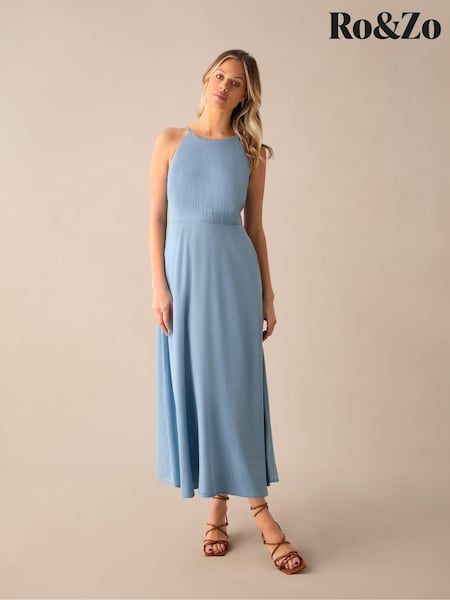 Ro&Zo Blue Halter TENCEL™ Midi Dress (E15651) | €56