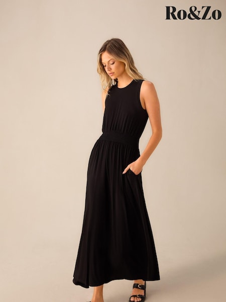 Schwarz - Ro&Zo Jersey-Kleid mit gerafftem Bund (E15665) | 60 €