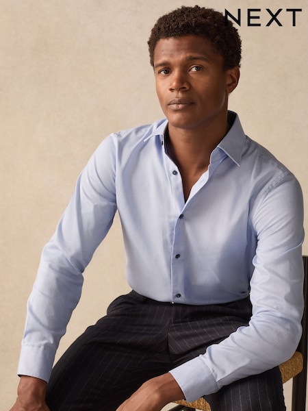 Blue Dobby Regular Fit 100% Cotton Textured Shirt (E15756) | 131 QAR