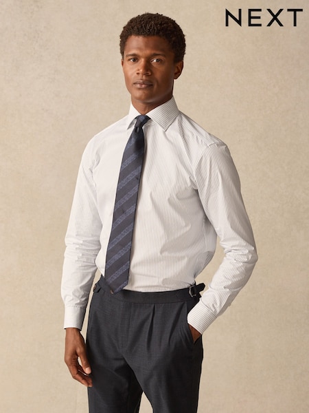 Neutraali/Sininen Raita - Kape istuvuus - 100% Cotton Long Sleeve Shirt (E15758) | €52