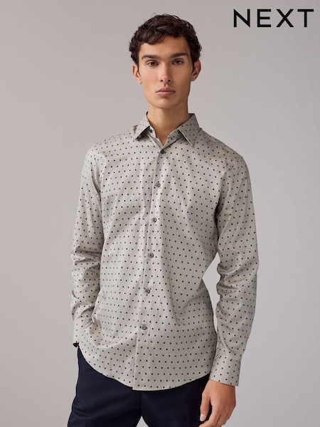 Neutral Polka Dot Slim Fit 100% Cotton Long Sleeve Print Shirt (E15761) | €28