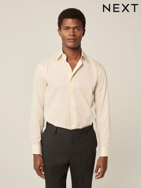 Ivory White Regular Fit Easy Care Textured Single Cuff Smart Shirt (E15763) | €28