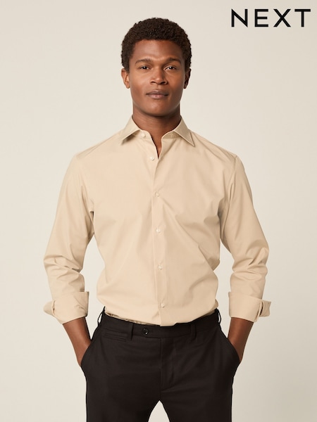 Neutral Brown Slim Fit Easy Care Single Cuff Smart Shirt (E15768) | 135 zł