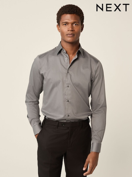 Dark Grey Slim Fit Easy Care Textured Single Cuff Smart Shirt (E15769) | €28